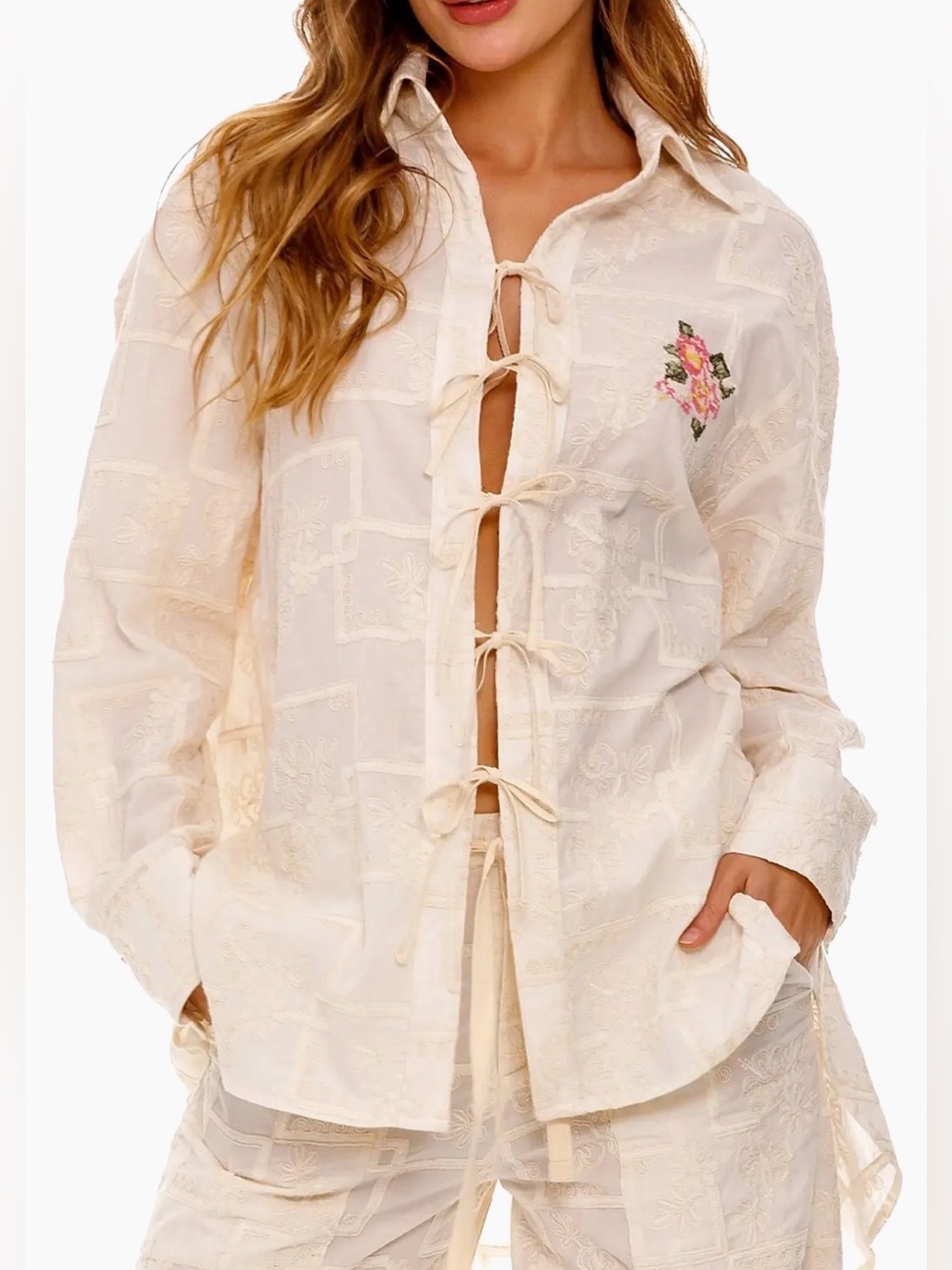 Swan Meraki Embroidered Self-Tie Shirt M/L